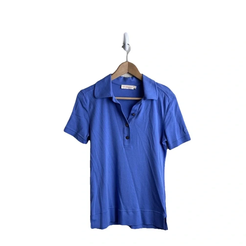 Tory Burch Lennox Cotton Polo Shirt Top Gold Logo Buttons